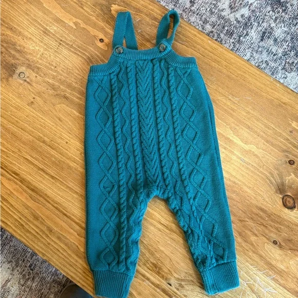 Hunter Green Knit Infant Hanna Anderson Overalls - Picture 1 of 2